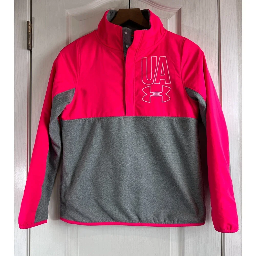 Under Armour UA Girls Phenom Fleece ½ Snap Hot Pink Gray Pullover Youth Size XL
